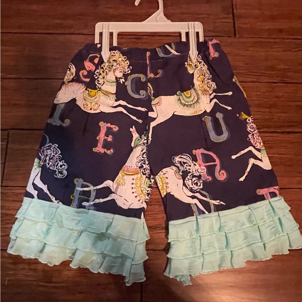 For Love 3/4T Kids Navy Carousel Alphabet Print Ruffle Pants